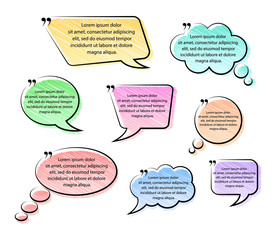 Set of colorful bubbles with quote marks.