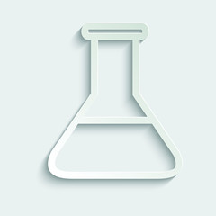  test tube icon. chemical device symbol. paper icon  with shadow 
