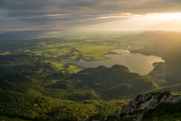 Early Mornng view on lake Kochelsee from Herzogstand in Bavaria