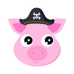Pig pirate, cartoon, vector illustration