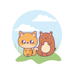 cute fox with bear baby animals kawaii