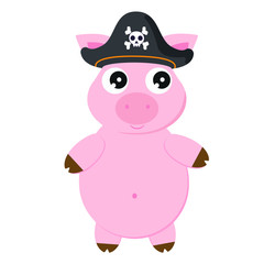 Pig pirate, cartoon, vector illustration