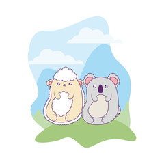 cute sheep with koala baby animals kawaii