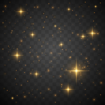 Gold Shine Stars On Transparent Background
