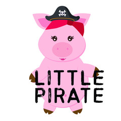 Pig pirate, cartoon, vector illustration