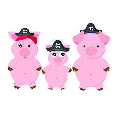 Pig pirate, cartoon, vector illustration