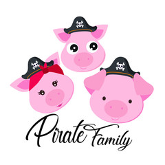 Pig pirate, cartoon, vector illustration