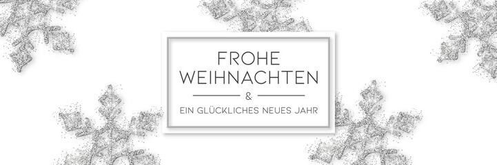 Weihnachtsbanner silber mit zwei Schneeflocken