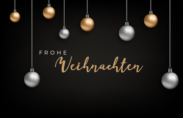 Weihnachtskarte mit silbernen und goldenen Kugeln