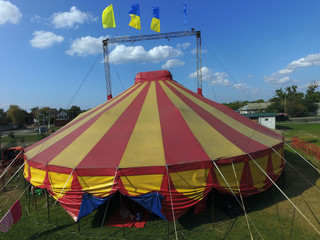 Touring Shapito circus tent dome in the saburb. (drone image). Near Kiev,Ukraine © Sergey Kamshylin