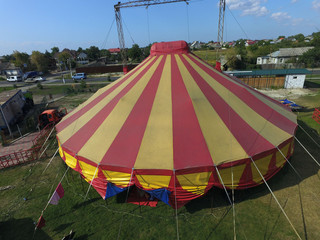 Touring Shapito circus tent dome in the saburb. (drone image). Near Kiev,Ukraine © Sergey Kamshylin
