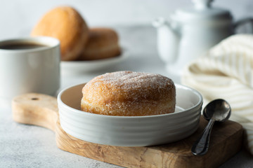 Donuts and coffe cup, breakfast.