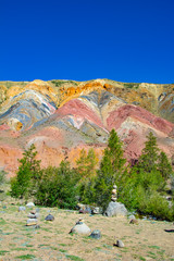 Mars mountains, the name of colored mountain protrusions in the mountains of Kyzyl-Chin. Altai,...