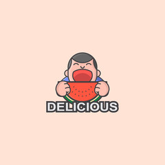 icon logo simple illustration of a fat child while being a watermelon