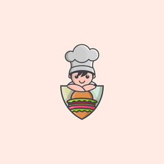 icon logo of little chef and hamburger