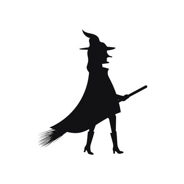 silhouette of a witch on a broomstick on a white background vector illustration