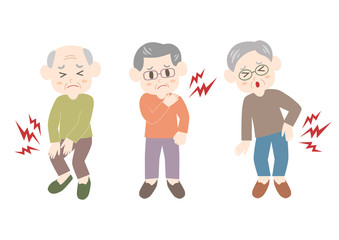 腰痛・肩こり・関節痛に悩むシニア男性のイラスト