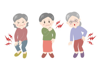 腰痛・肩こり・関節痛に悩むシニア女性のイラスト