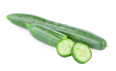 Slice of cucumbers isolated on white background