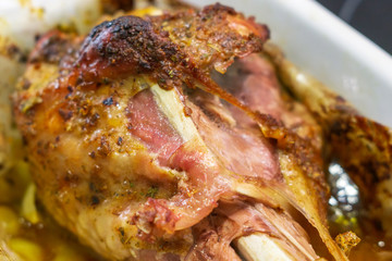 baked Turkey drumstick closeup macro