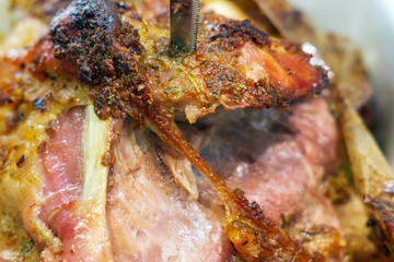 Turkey meat, close-up of baked