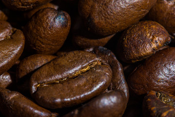 Closeup Roasted brown coffee beans
