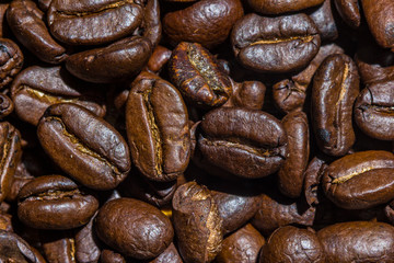 Closeup Roasted brown coffee beans