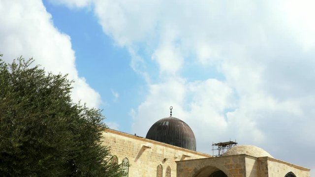 JERUSALEM, ISRAEL. Al-Aqsa Mosque at Temple Mount in Jerusalem - third holiest place in Islam at the World