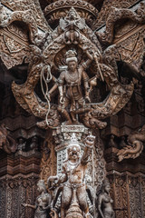god goddess wood sculpture statue, exterior architecture, Sanctuary of Truth, Thailand