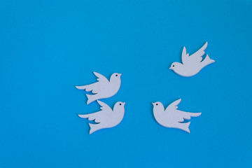 group union team of white decorative dove birds on white background