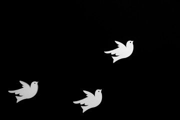 white decorative dove of peace into sky on black background