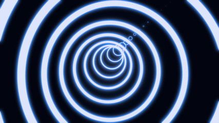 abstract circle tunnel composed of colorful blue-green neon light lines. Black background futuristic neon tunnel. 3d rendering animation art concept in 4K video.