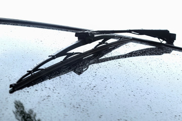 bus windscreen wiper blades on rain weather close up