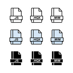 Set of Document File Formats and Labels icons. Vector illustration.