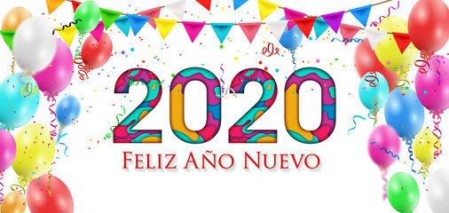 2020 New Year Spanish greeting card (Feliz Año Nuevo 2020). Spanish 2020 New Year Version. Spanish 2020 Happy New Year background Version.