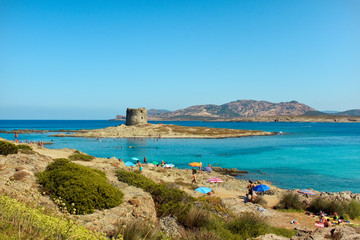 La Pelosa Beach, castle on a island, sardegna