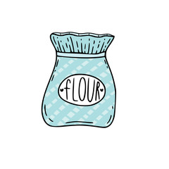 Flour bag icon. Vector illustration in doodle style.