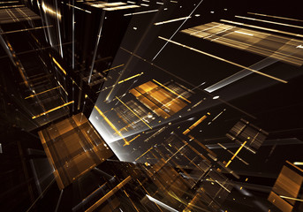 Abstract 3D fractal background, 3D illustration. Virtual Neon City