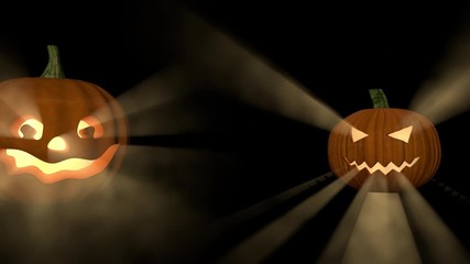 Halloween pumpkin family with luminous eyes.