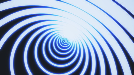 bright yellow neon lines on black background are forming motion circle tunnel. Abstract backdrop 3D rendering 4k video.