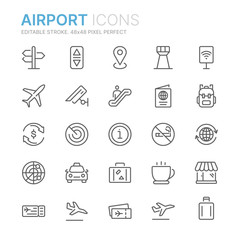 Collection of airport related line icons. 48x48 Pixel Perfect. Editable stroke