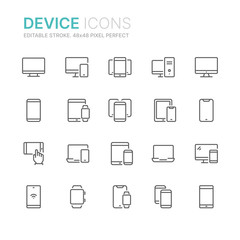 Collection of device related line icons. 48x48 Pixel Perfect. Editable stroke
