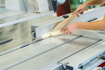 Tischlerin Tischler an Kreissäge Säge Holzwerkstatt Holzsägen in der Werkstatt