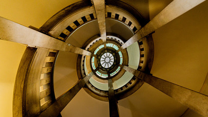 Spiral staircase in the city hall of Hannover in sepia