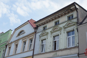 facade of an old building,houses in the city rügenwalde in polend