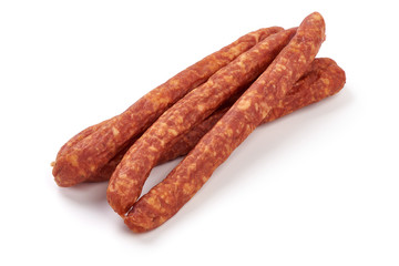 Smoked pork sausages, isolated on white background