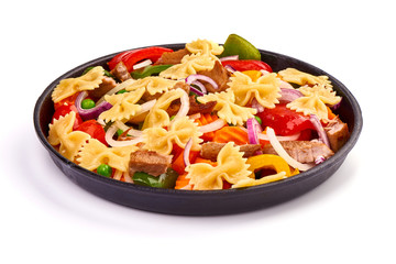 Farfalle Pasta with Grilled Vegetables, isolated on white background