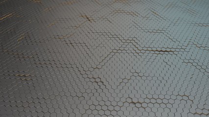 Abstract 3D surface background of a set of hexagons. 3D rendering, futuristic design with background blur. Image for desktop background, screensavers for phones and tablets.