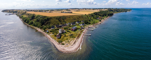 Aerial view of Haken lighthouse and the south east side of the island Ven in southern Sweden in the...