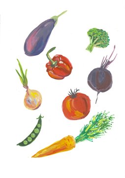 Set, collection of fresh vegetables. Hand drawn watercolor painting on white background